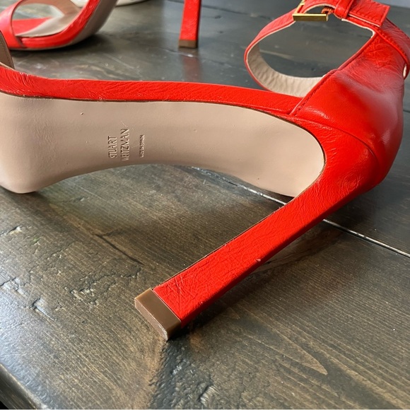 stuart weitzman Heels 9 Poppy Red-Orange Summer Nudist Strappy Women’s - Picture 9 of 12